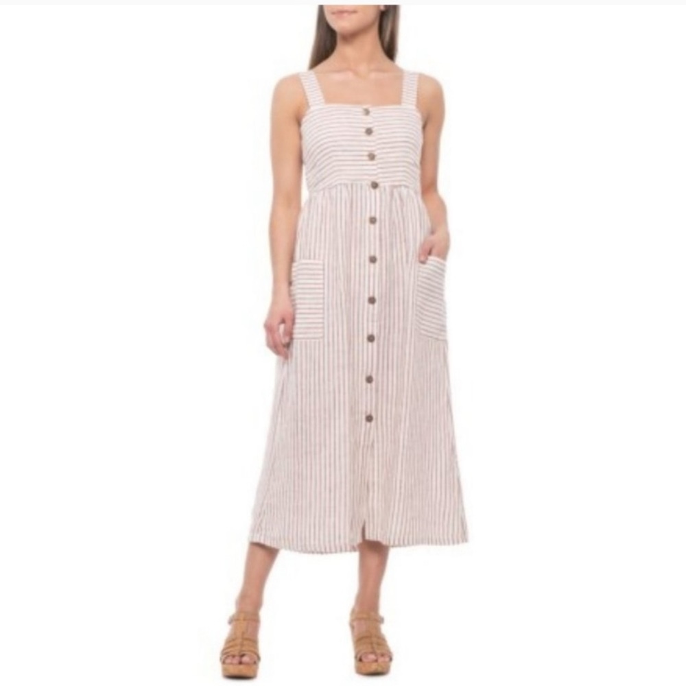 Artisan NY Striped Linen Dress Size 6 Pockets and Button Down